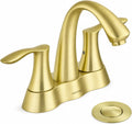 Lava Odoro Brushed Gold Bathroom Faucet 3 Hole, 2 Handle Bathroom Sink Faucet, 4 Inch Centerset Bathroom Faucet with Drain Assembly, BF423-SG
