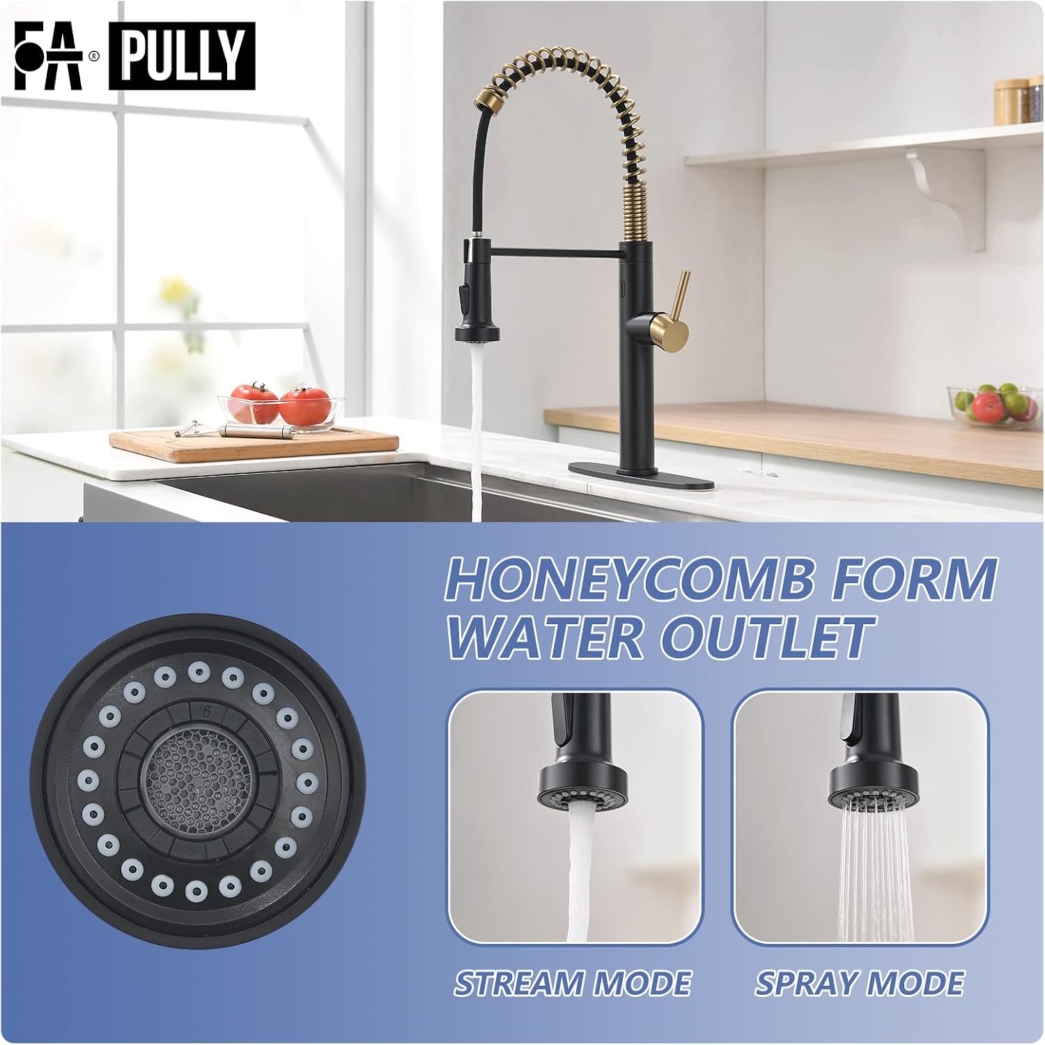 Fapully Touchless Kitchen Faucet with Pull Down Sprayer,Black and Gold Sensor Commercial Pull-Down Single Handle Kitchen Sink Faucet