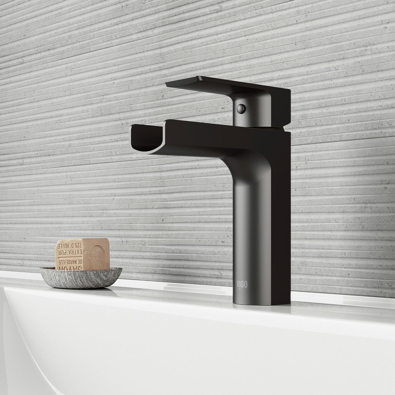 VIGO Ileana Waterfall Single-Handle Single-Hole Mount Bathroom Sink Faucet, 7-Inch, Matte Black, Modern Design, Solid Brass, 1.2 GPM WaterSense & Ceramic Disc Valve, Corrosion-Resistant
