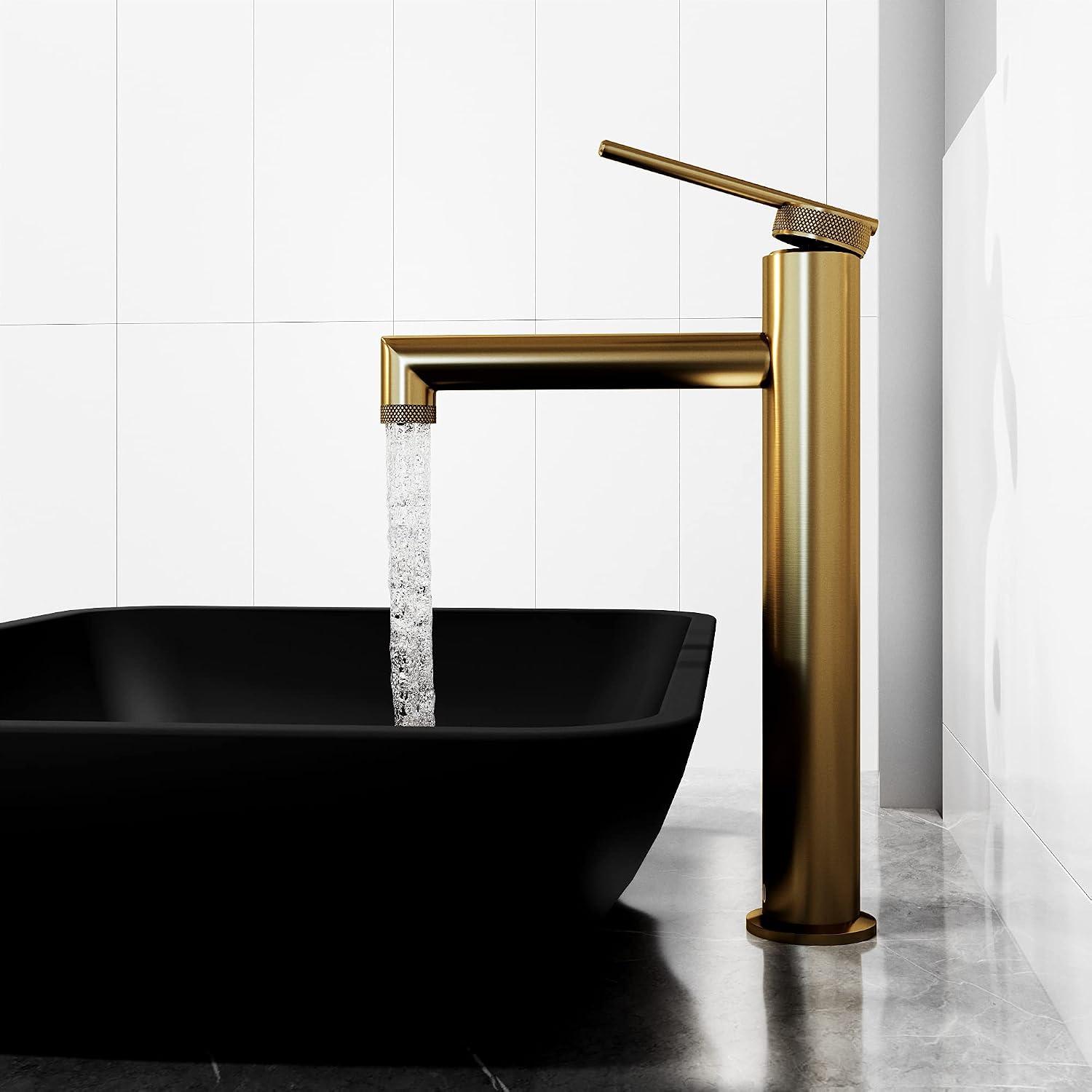 VIGO Sterling Single-Handle Single-Hole Mount Vessel Bathroom Sink Faucet, 11-Inch, Matte Brushed Gold, Modern Design, Solid Brass, 1.2 GPM WaterSense & Ceramic Disc Valve, Corrosion-Resistant