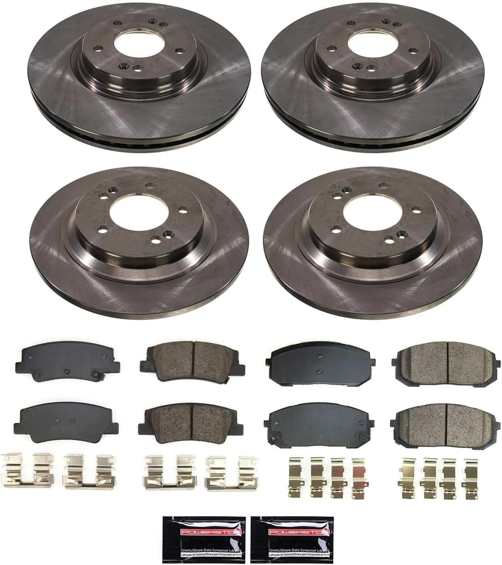 PowerStop Front and Rear Brake Kit for Hyundai Sonata 2020-24 | Kia K5 2021-24 - Z17 Ceramic Brake Pads & Disc Rotors Replacement, KOE8809