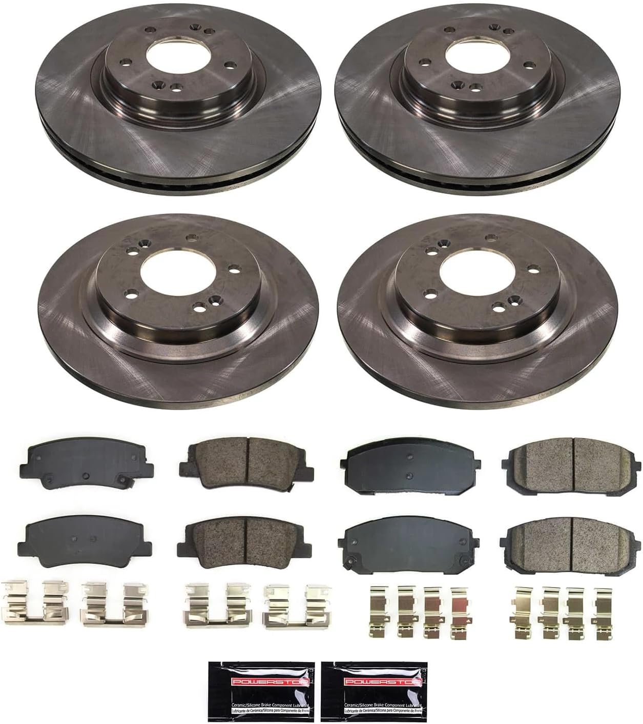 PowerStop Front and Rear Brake Kit for Hyundai Sonata 2020-24 | Kia K5 2021-24 - Z17 Ceramic Brake Pads & Disc Rotors Replacement, KOE8809