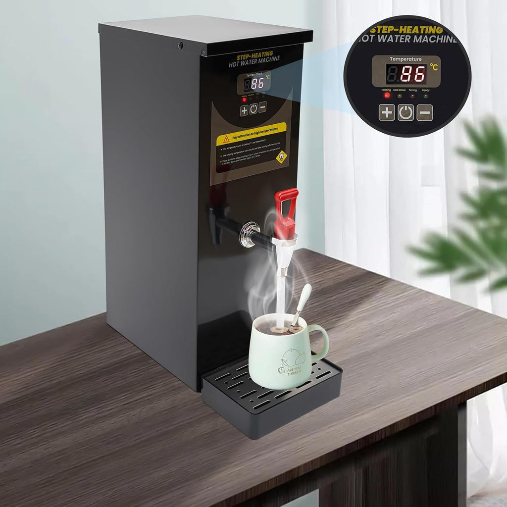Step-Heating Commercial Hot Water Dispenser, Adjustable Temperature Electric Water Boiler, 8L/2.11gal Large Capacity Water Boiler for Homes, Caterers, Restaurants, Offices and Stores
