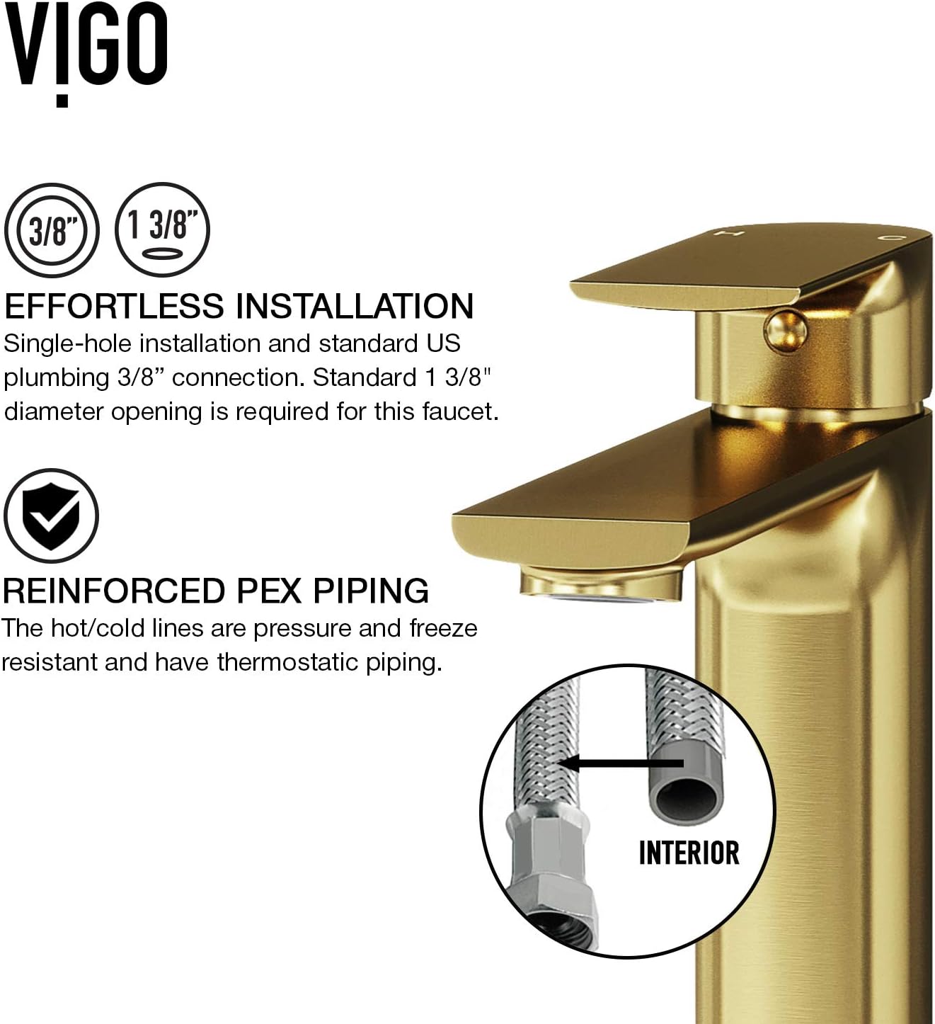 VIGO Norfolk Single-Handle Single-Hole Mount Vessel Bathroom Sink Faucet, 11-Inch, Matte Brushed Gold, Modern Design, Solid Brass, 1.2 GPM WaterSense & Ceramic Disc Valve, Corrosion-Resistant