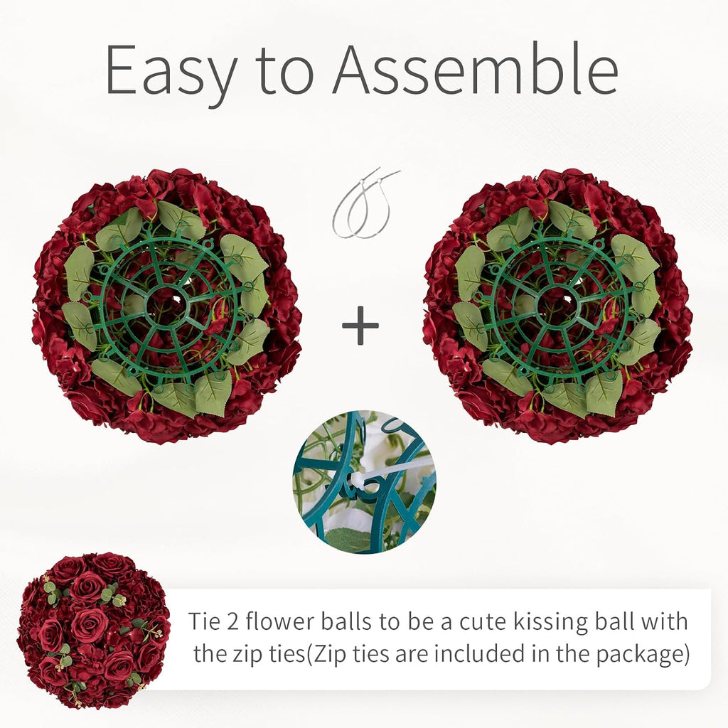 Red Roses Flowers Balls for Centerpieces: 10 PCS 11.8' Diam Flower Centerpieces for Tables in Wedding Reception Decorations Arrangement for Party Celebration Planners