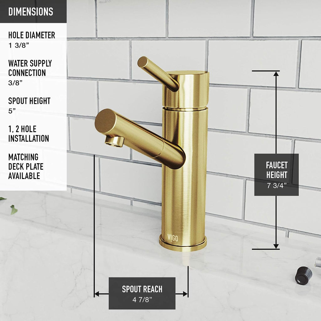VIGO Noma Single-Handle Single-Hole Mount Bathroom Sink Faucet, 8-Inch, Matte Brushed Gold, Modern Design, Solid Brass, 1.2 GPM WaterSense & Ceramic Disc Valve, Corrosion-Resistant