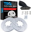 TRQ Performance Front Brake Pad and Rotor Set Ceramic Drilled Slotted G Coated Vented Rotors Compatible with 1997 Infiniti QX4 1996-1998 Nissan Pathfinder