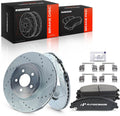 A-Premium 13.58 in (345 mm) Front Drilled and Slotted Disc Brake Rotors + Ceramic Pads Kit Compatible with Select Chrysler and Dodge Models - 300, Challenger, Charger, Magnum, 6-PC Set