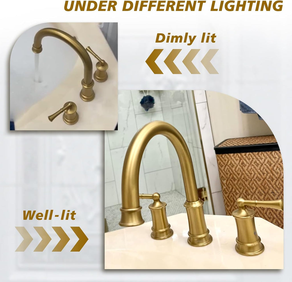 Brushed Gold Roman Tub Faucet, Antique Bathtub Faucet Set 3 Hole, High Flow Bath Tub Faucet 12-16 inch Widespread, Solid Brass Tub Filler 2 Handle 360° Swivel Spout Rough-in Valve(B2307-BG)