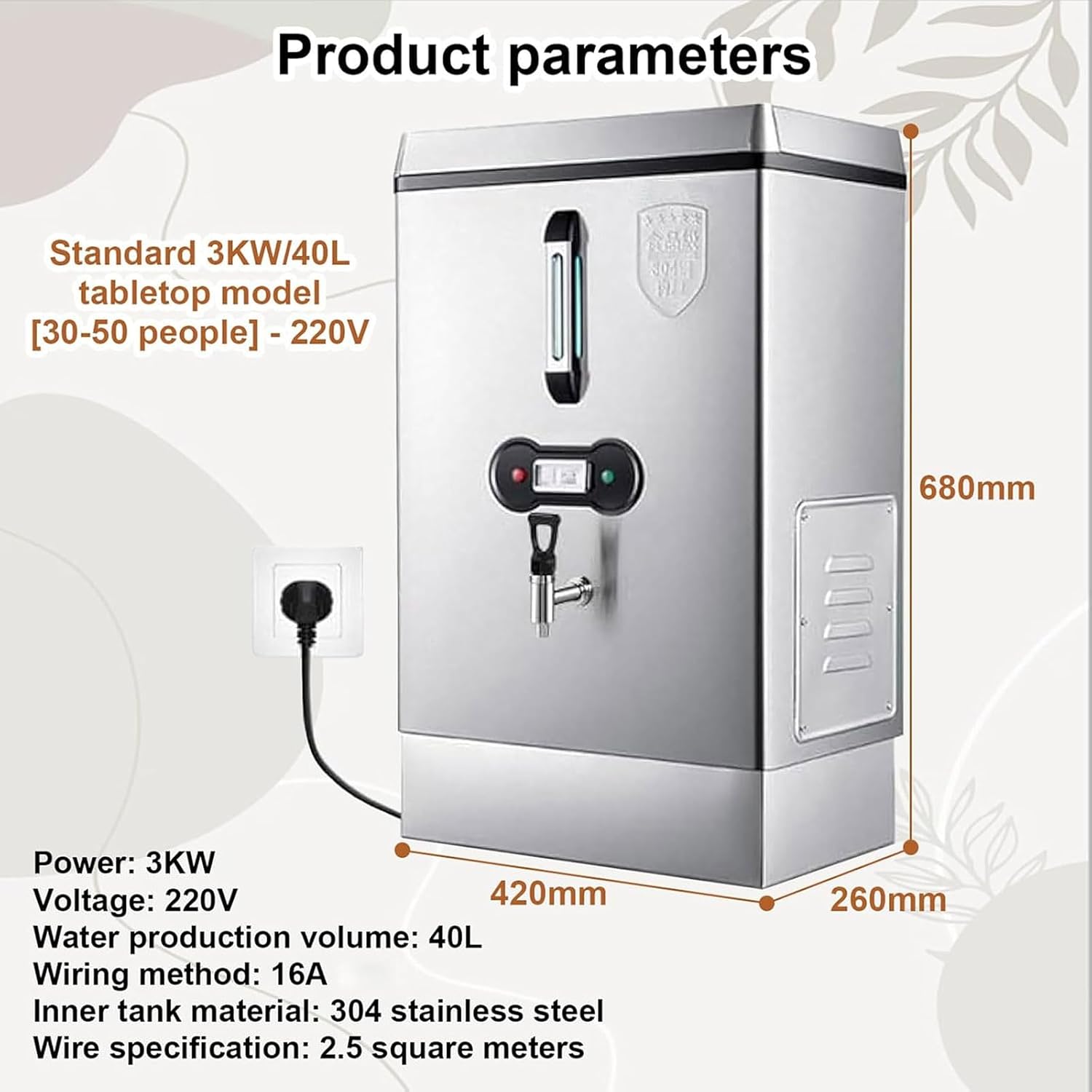 220v Desktop Stainless Steel Water Boiler, 40L/H Large Instant Hot Water Dispenser with Faucet, 30-100℃, Automatic Water Replenishment, Dual Filtration, for Cafe, Office, Home