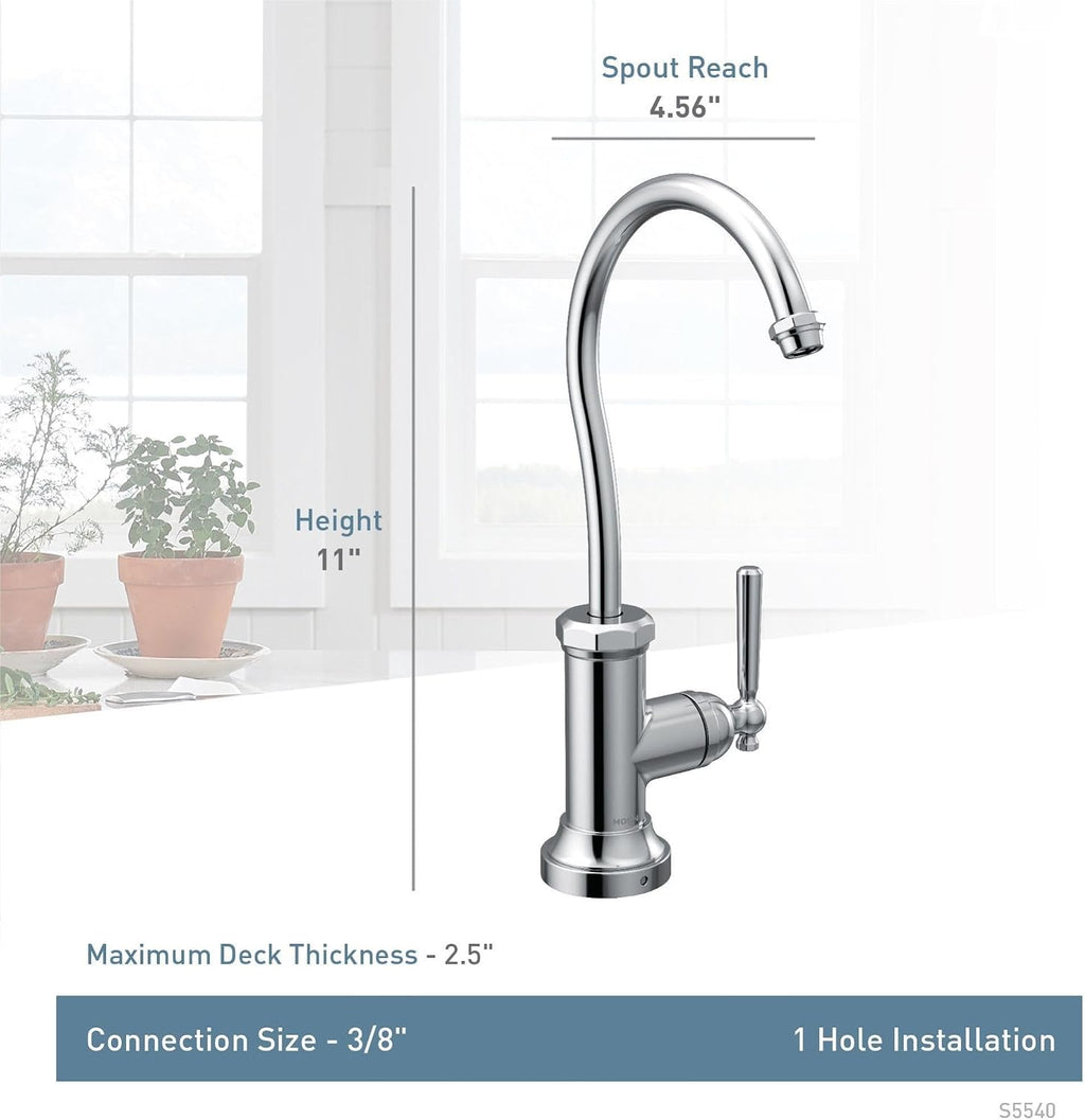 Moen S5540SRS Paterson Sip Industrial Cold Water Kitchen Beverage Faucet, Optional Water Filtration System Available (Sold Separately), Spot Resist Stainless