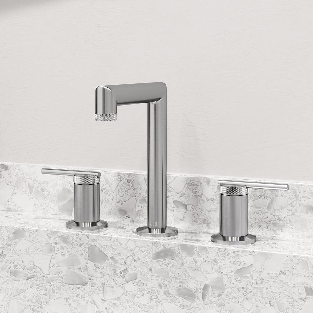 VIGO Sterling Two-Handle Three-Hole Mount Widespread Bathroom Sink Faucet, 7-Inch, Brushed Nickel, Modern Design, Solid Brass, 1.2 GPM WaterSense & Ceramic Disc Valve, Corrosion-Resistant