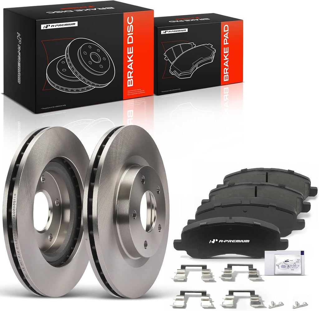 A-Premium 11.57 in (294mm) Front Vented Disc Brake Rotors + Ceramic Pads Kit Compatible with Select Jeep, Dodge, Mitsubishi and Chrysler Models - Sebring, Lancer, Patriot, Compass, Outlander, Avenger
