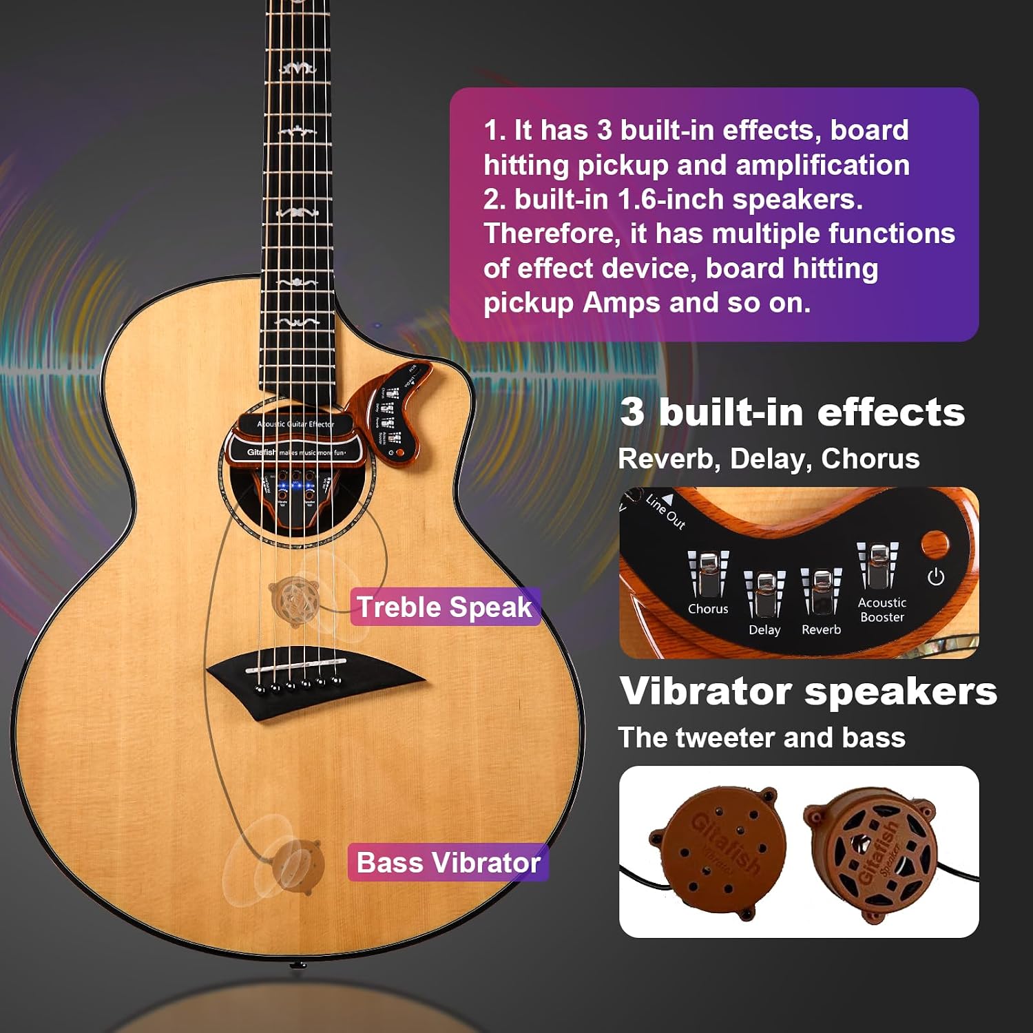 Folk Acoustic Guitar Built-in Effector Kids Adult Beginner Spruce 41'' Cutaway JF Barrel Folk Guitarra Strap Tuner Capo 6 Steel Strings Rock Folk Guitar