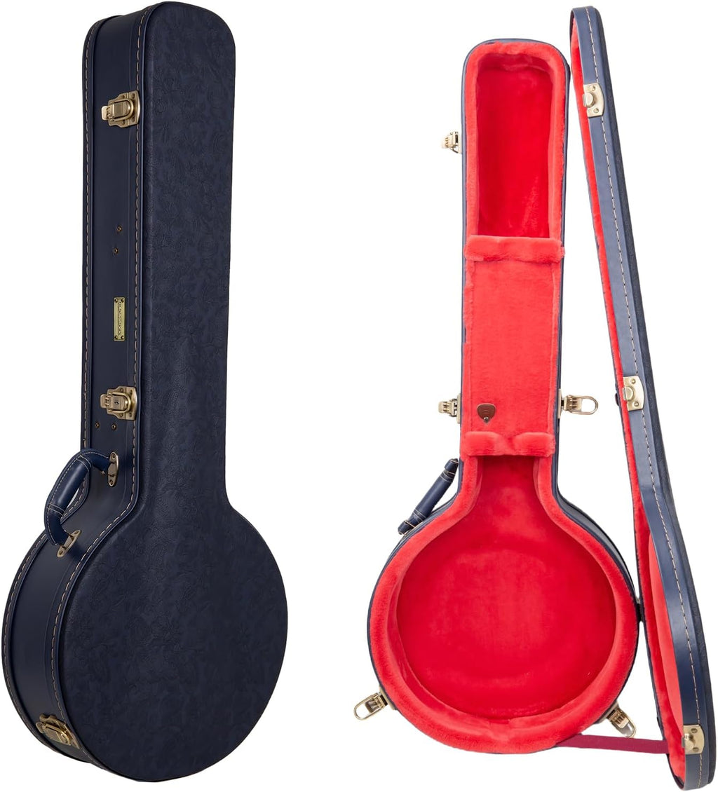 Crossrock Relief Series Open-Back Banjo Case for 11''–12.5'' Rims | Carved Ocean Blue Finish, Deep Scarlett Velvet Interior, Lock (CRW630OBJOB)