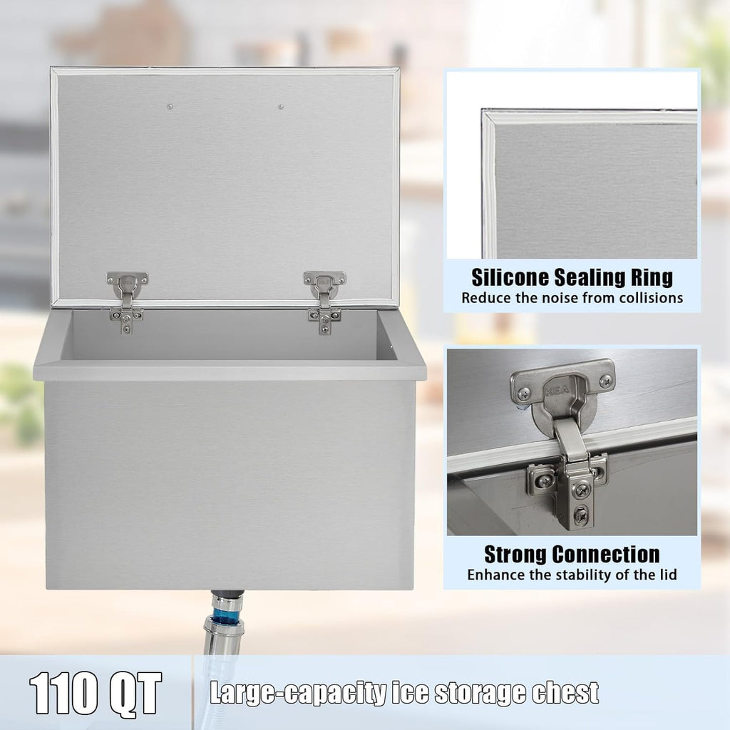 Commercial Stainless Steel Drop-in Ice Bin Chest – Insulated Bar Ice Well for Beverage Service