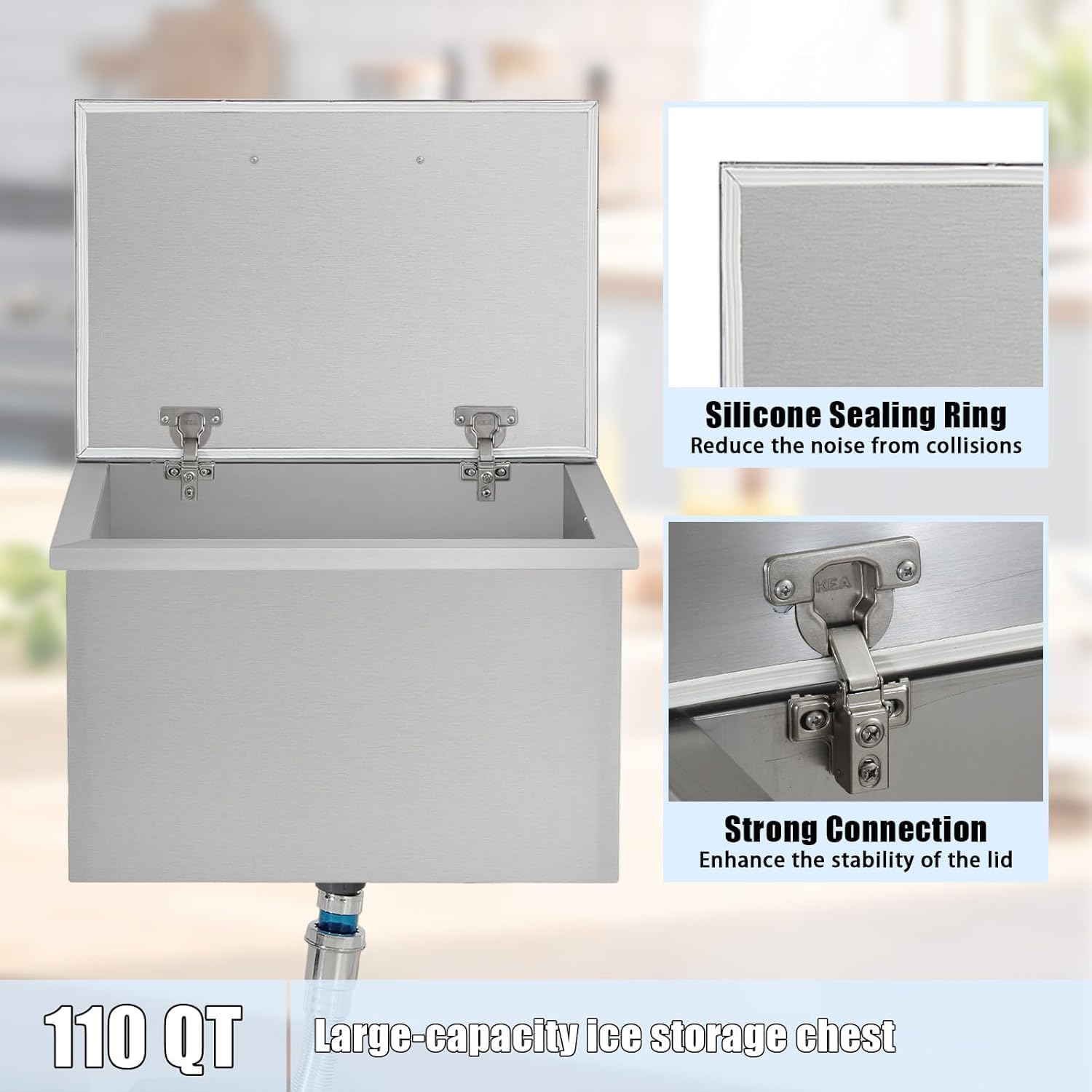 Commercial Stainless Steel Drop-in Ice Bin Chest – Insulated Bar Ice Well for Beverage Service