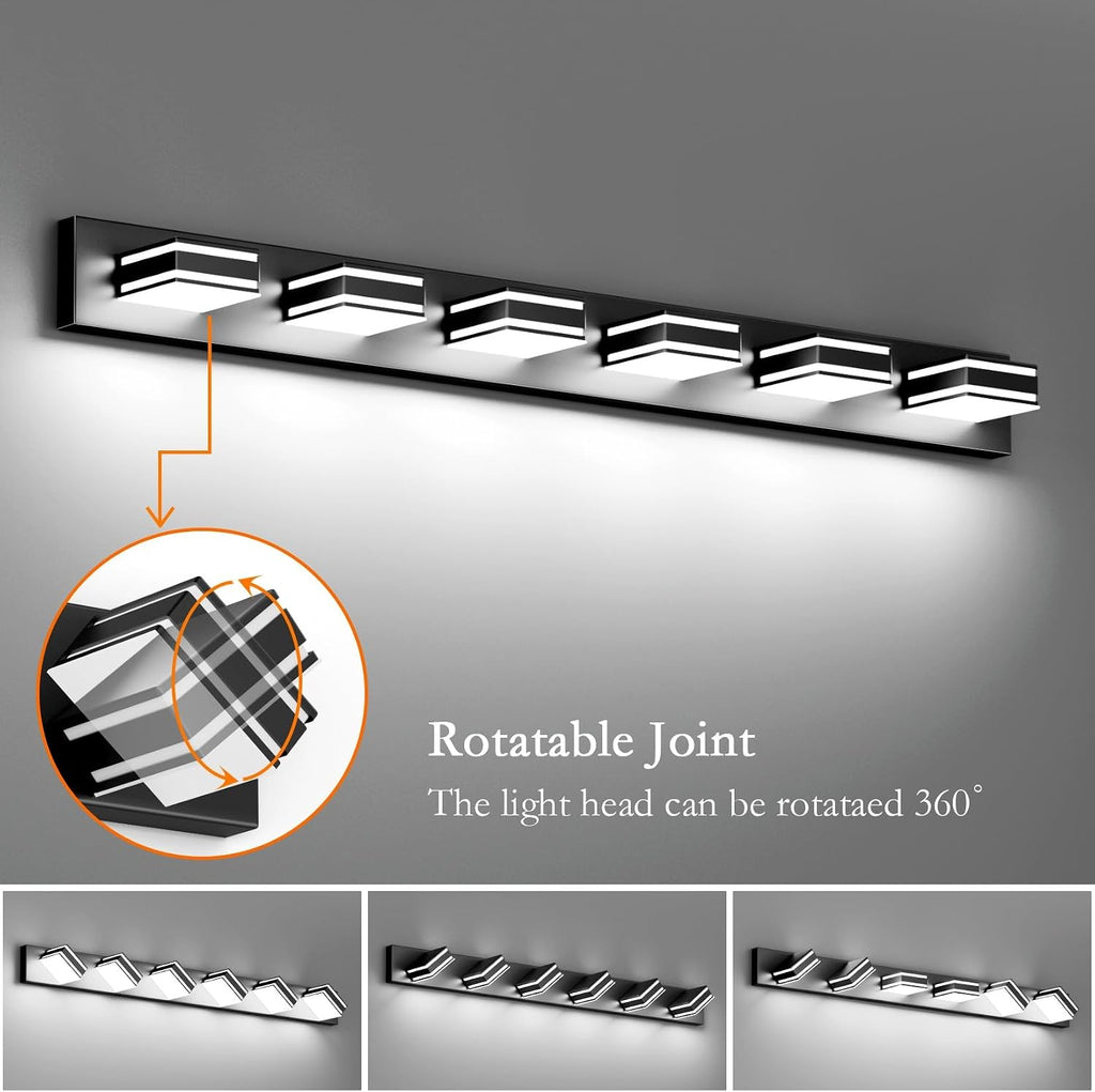 Ralbay 48inch Modern LED Vanity Light for Bathroom 6-Light Acrylic Modern LED Matte Black Bathroom Wall Vanity Lighting Fixtures Over Mirror