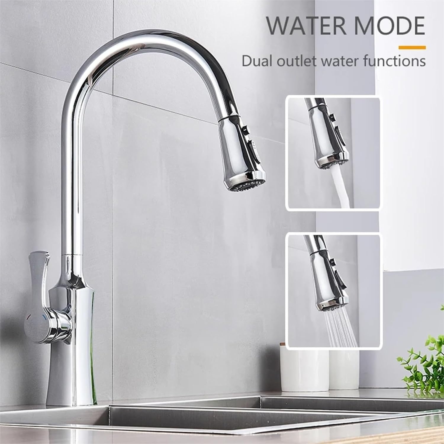 Kitchen Faucet Single Handle Hand-Out Single Hole Hot and Cold Faucet Tap(Chrome)