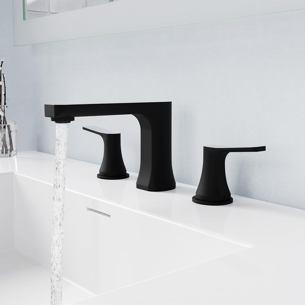 ANZZI Bathroom Faucet, Two Handle for Sink 3 Hole, Three Hole Bathroom Sink Faucet, RV Faucet, Vanity Faucet, Two Tone 8in Widespread Faucet, Matte Black & Chrome Faucet and Pop-up Drain (L-AZ902MB-C)