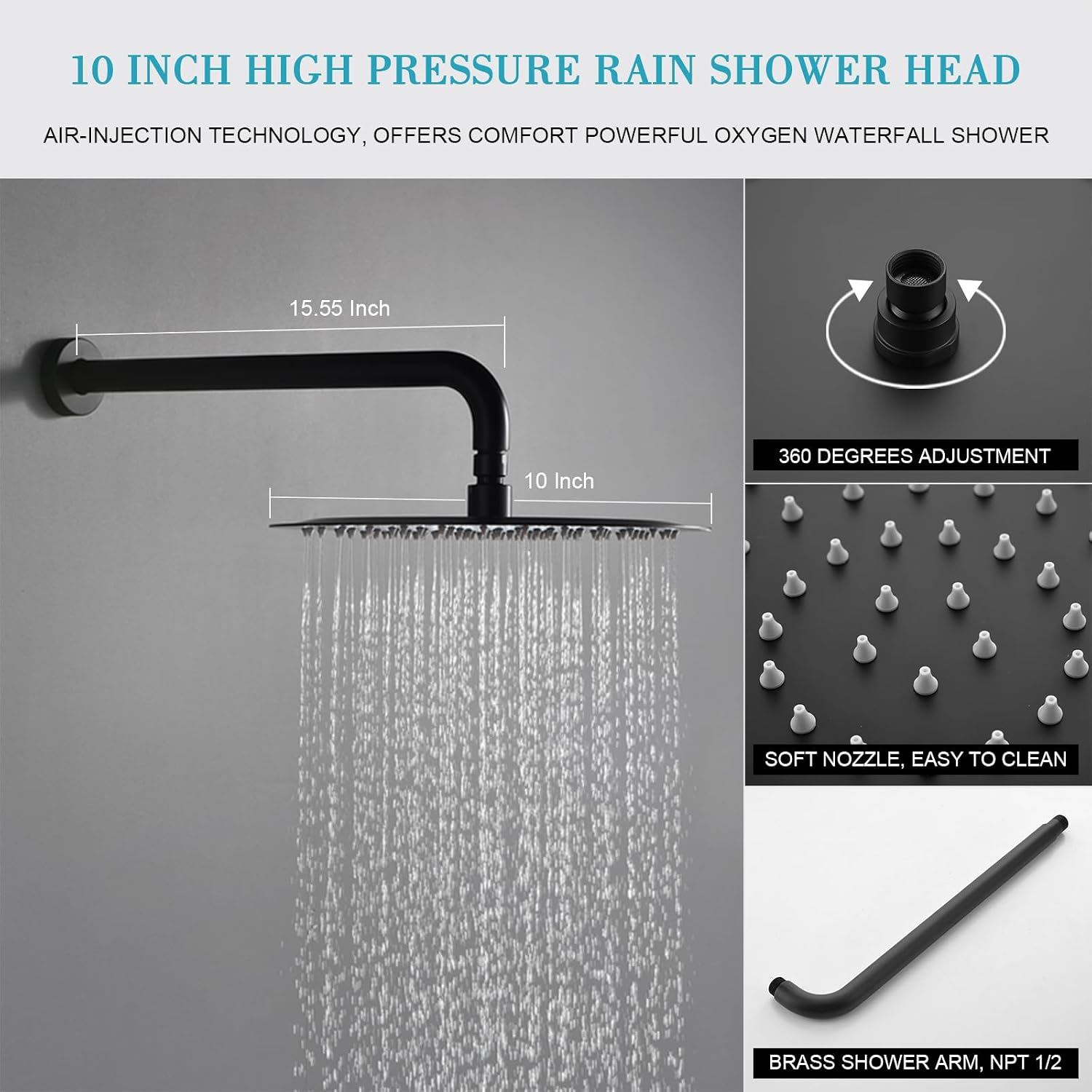 Matte Black Shower Faucet Set, Rainfall Shower System with 10 Inches Rain Shower Head and Handheld The Wall Mounted Shower Fixtures with Brass Valve for Bathroom