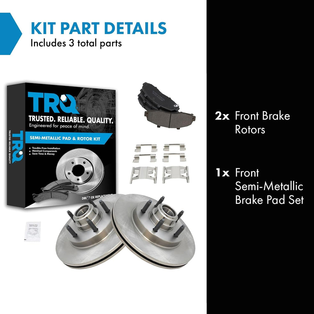 TRQ Front Brake Pad and Rotor Set Semi Metallic Rotors Compatible with 2000-2003 Ford F-150 2004 F-150 Heritage 2002 Lincoln Blackwood
