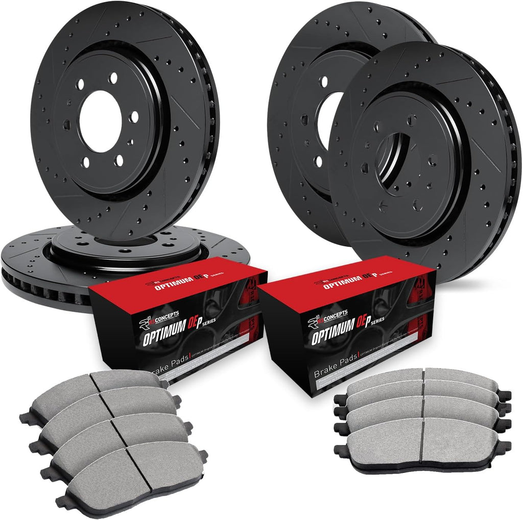 R1 Concepts Front and Rear Brake Kit Fits 2015-2020 Cadillac Escalade, Chevrolet Suburban, Chevrolet Tahoe| Optimum Oep Brake Pads and Drilled Slotted Brake Rotors| 13.0' Front & 13.6' Rear
