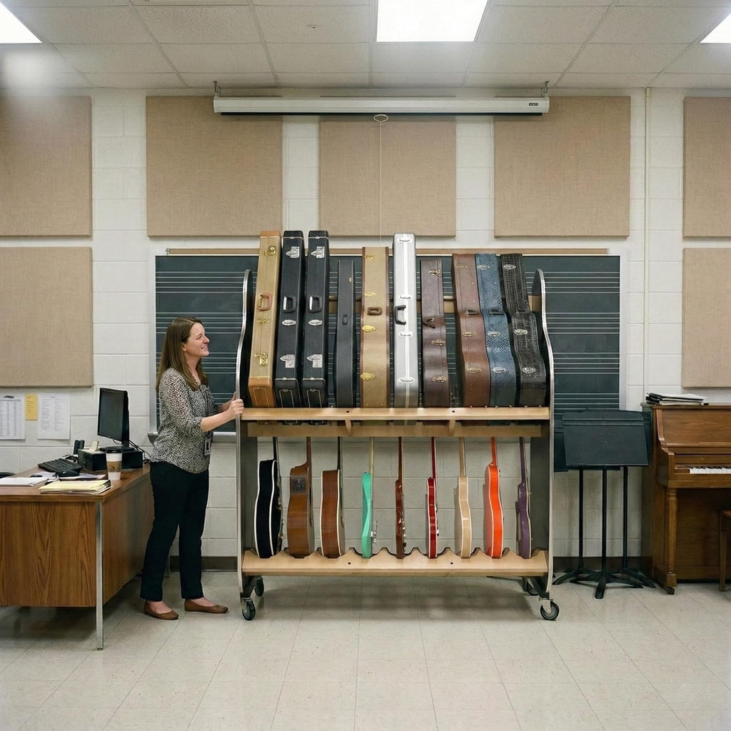 A&S Crafted Products Double-Stack Combo Guitar & Case Rack - The Session-Pro | Mobile 2-Tier Stand | Made in U.S.A.