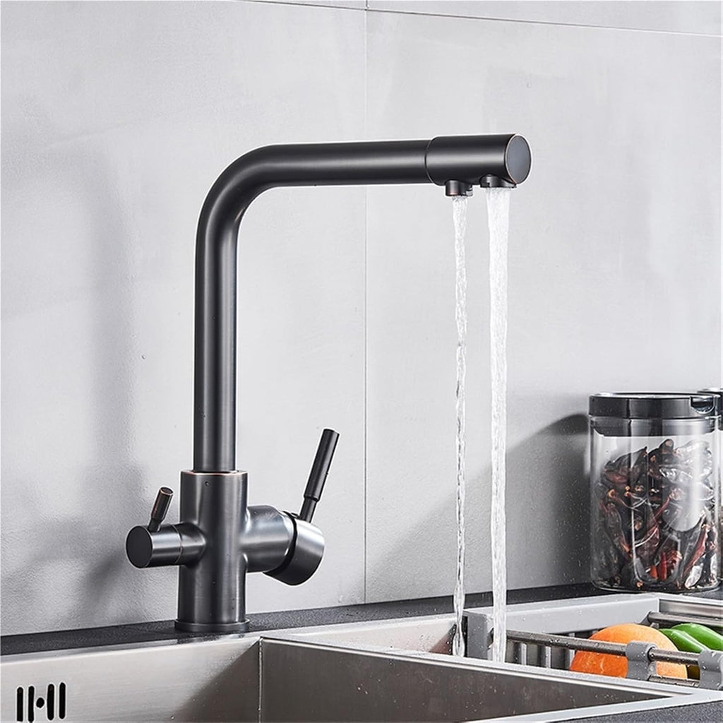 360° Rotating Deck-Mounted Filtered Pure Water Kitchen Faucet with Hot and Cold Water Mixer Tap(Golden)