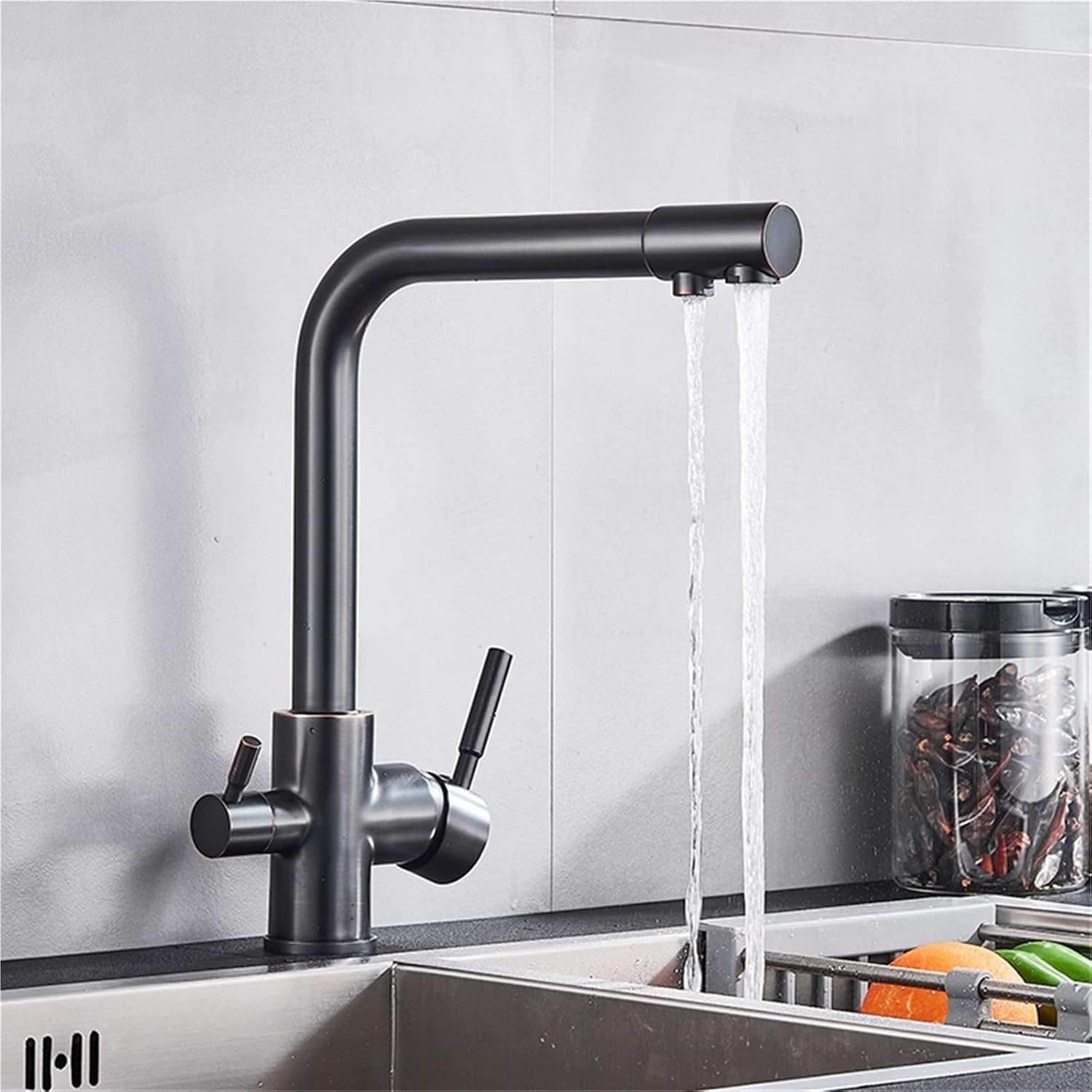 360° Rotating Deck-Mounted Filtered Pure Water Kitchen Faucet with Hot and Cold Water Mixer Tap(Golden)