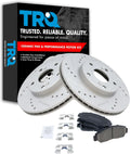 TRQ Performance Front Brake Pad and Rotor Set Ceramic Drilled Slotted Coated Vented Rotors Compatible with 2003-2007 Honda Accord 2006-2010 Civic