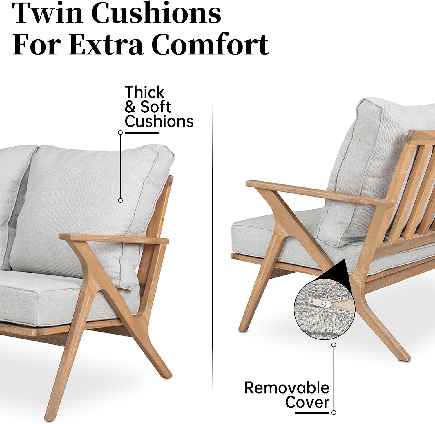 4 Pieces Acacia Wood Patio Furniture Set, Outdoor Seating Sofa Set with Grey Cushions & Back Pillow, Outdoor Conversation Set with Coffee Table (Grey+Brown-GB)