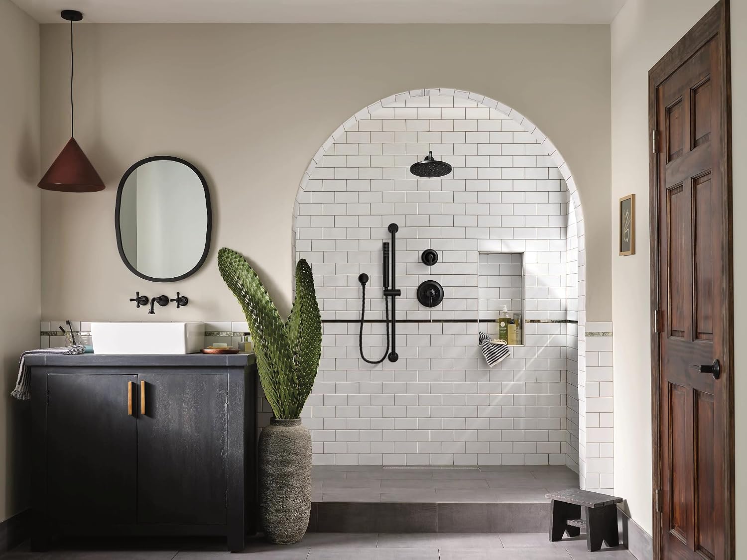 Moen TS44105BL Colinet Traditional Cross Handle Wall Mount Bathroom Faucet Trim, Valve Required, Matte Black
