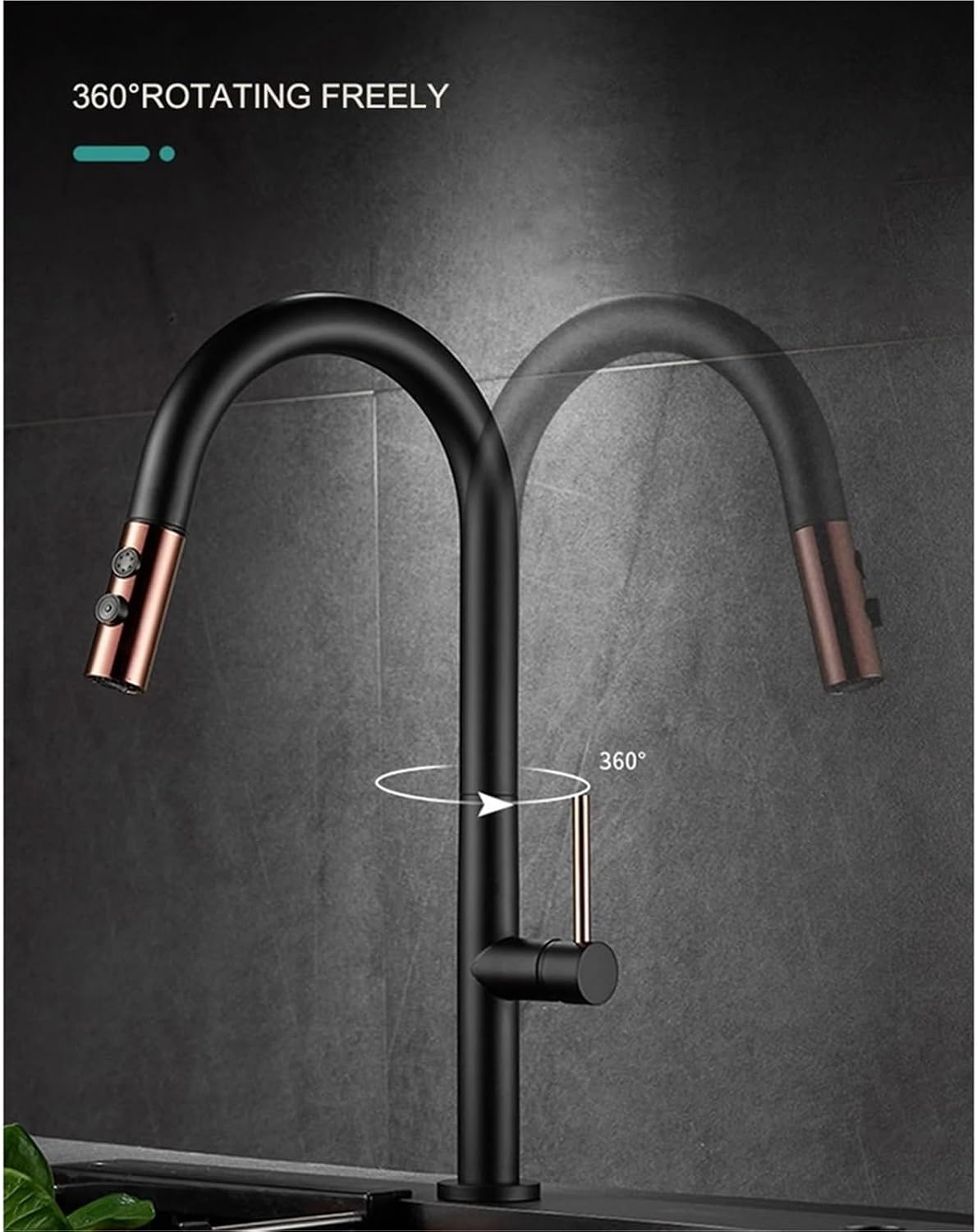 Modern Kitchen Faucet Pull Out 2 Mode Outlet Water Spray Deck Mounted Hot and Cold Water Sink Mixer Tap(Black)
