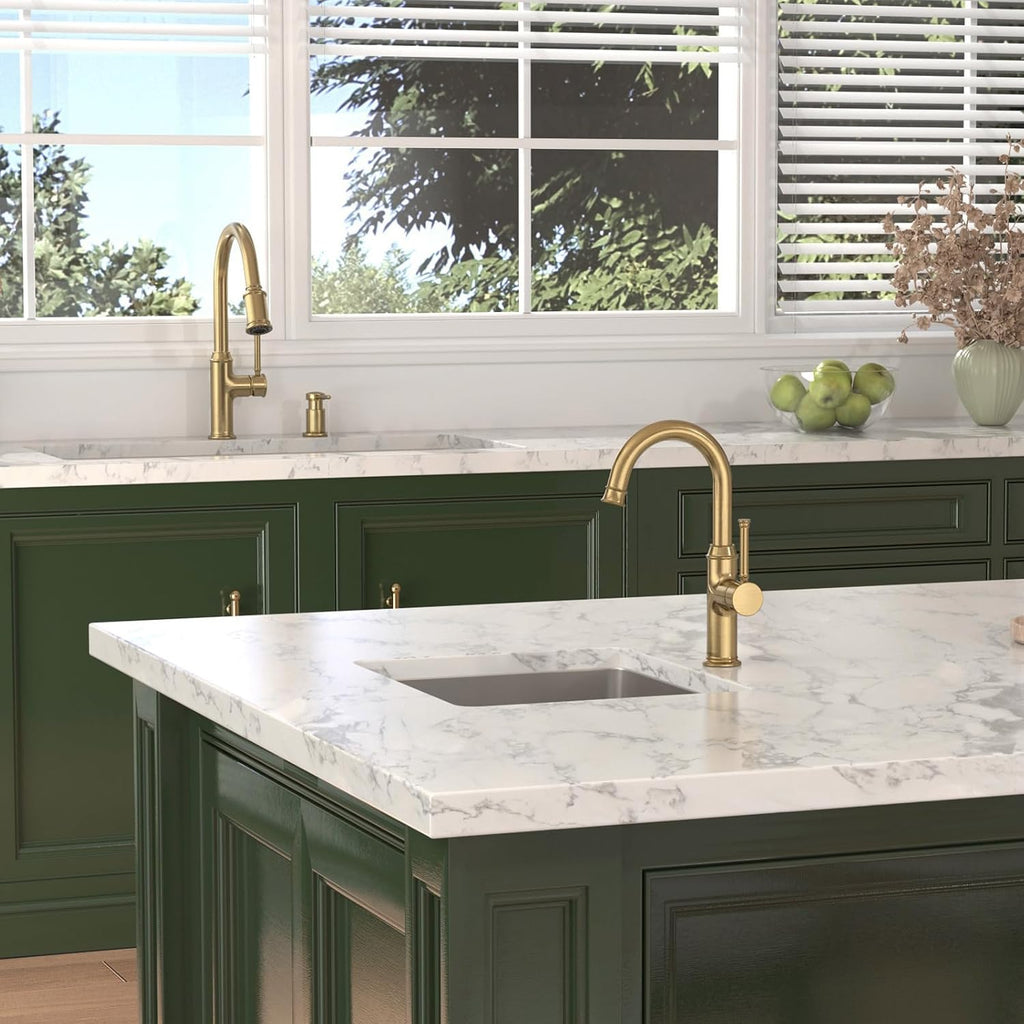 Lava Odoro Bronze Gold Kitchen Faucet with Pull Down Sprayer, Brushed Brass Kitchen Sink Faucet, Single Hole Kitchen Faucet with 3-Function Sprayer, Deck Plate Included, Spot-Free, 1.8 GPM, KF421-BB