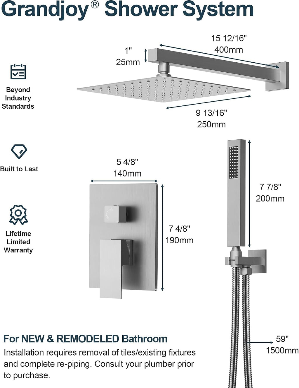10 Inch Shower Faucet Set, High Pressure Rainfall Shower Head and Handheld Sprayer Combo, Brushed Nickel