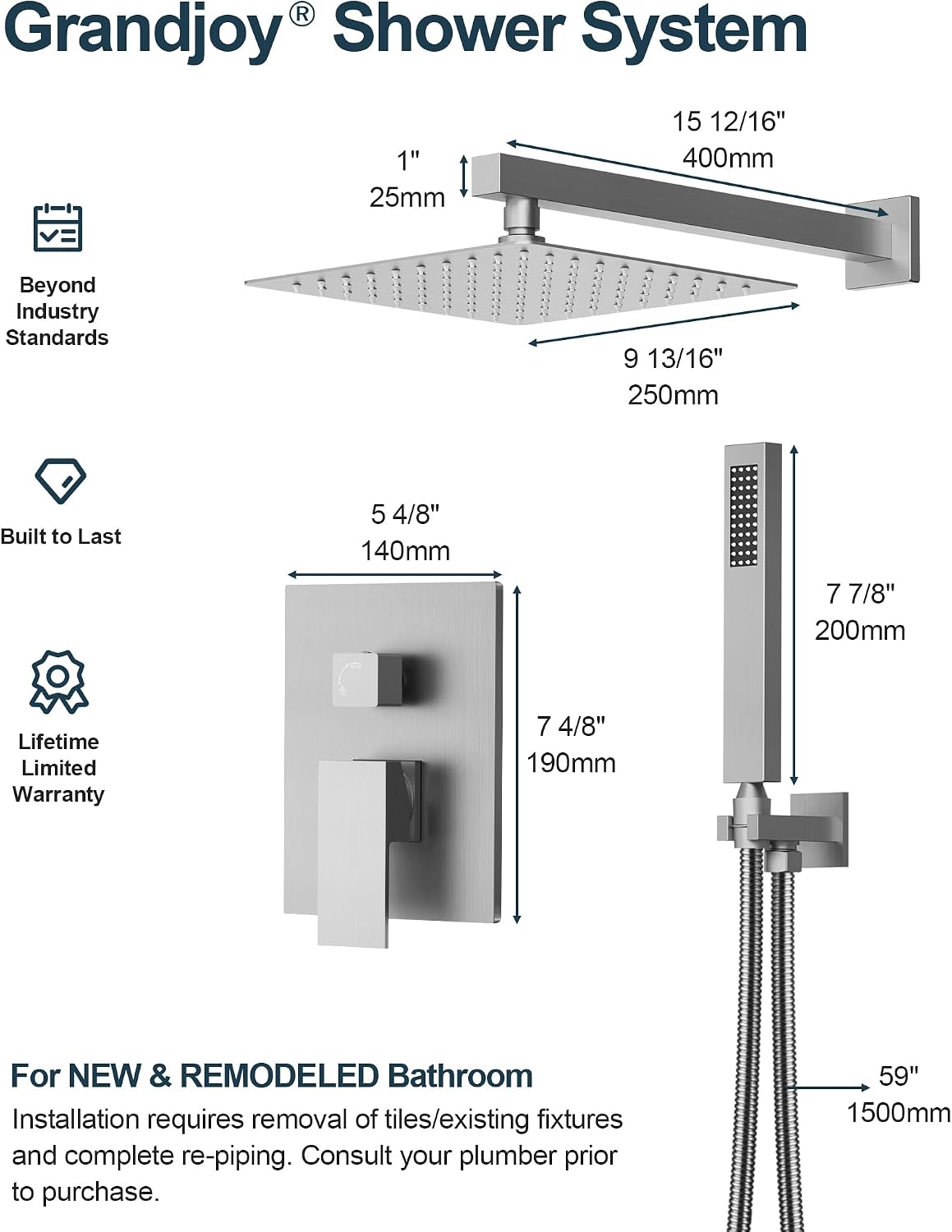 10 Inch Shower Faucet Set, High Pressure Rainfall Shower Head and Handheld Sprayer Combo, Brushed Nickel