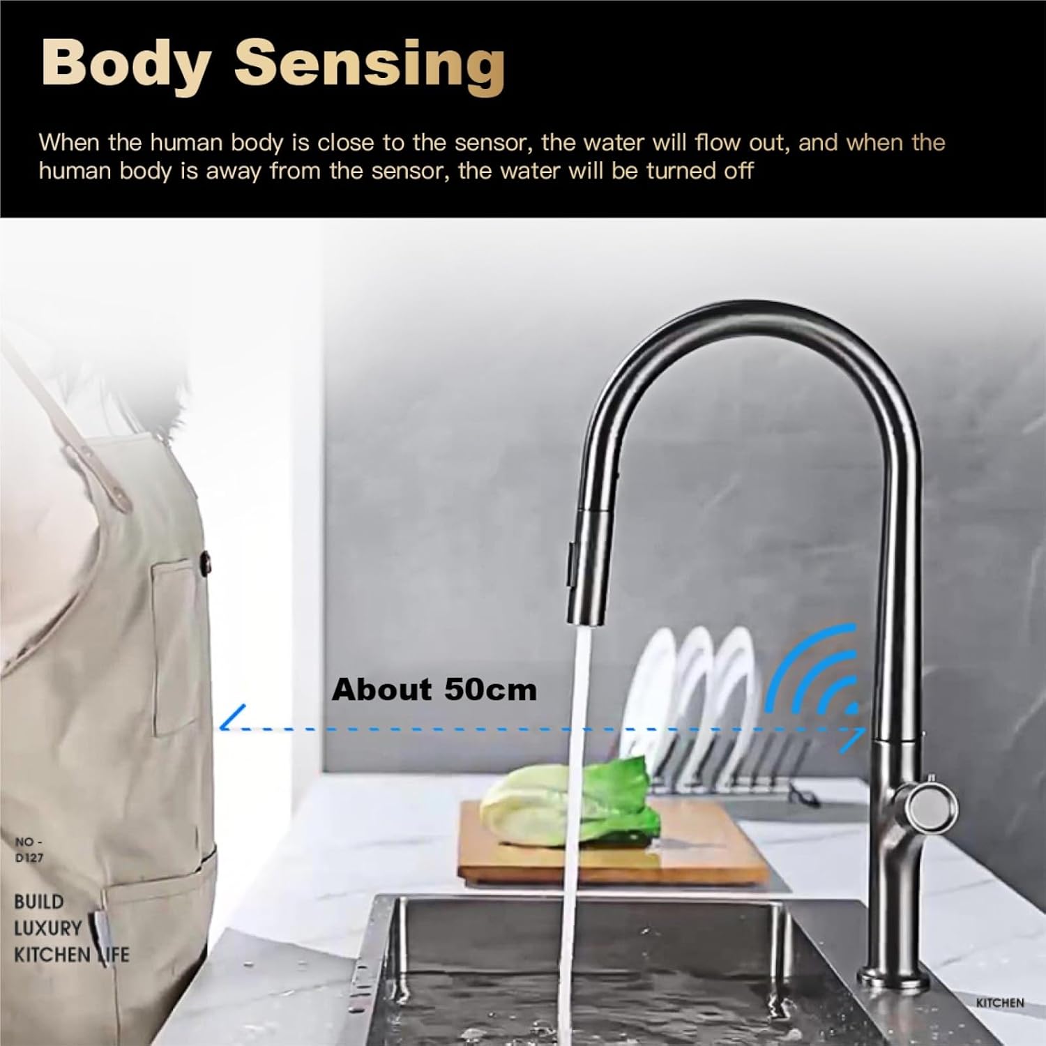 Modern Induction Brass Kitchen Faucet- Single Handle Flexible Control Cold and Hot Water 2 Function Sink Tap(Brushed Grey)