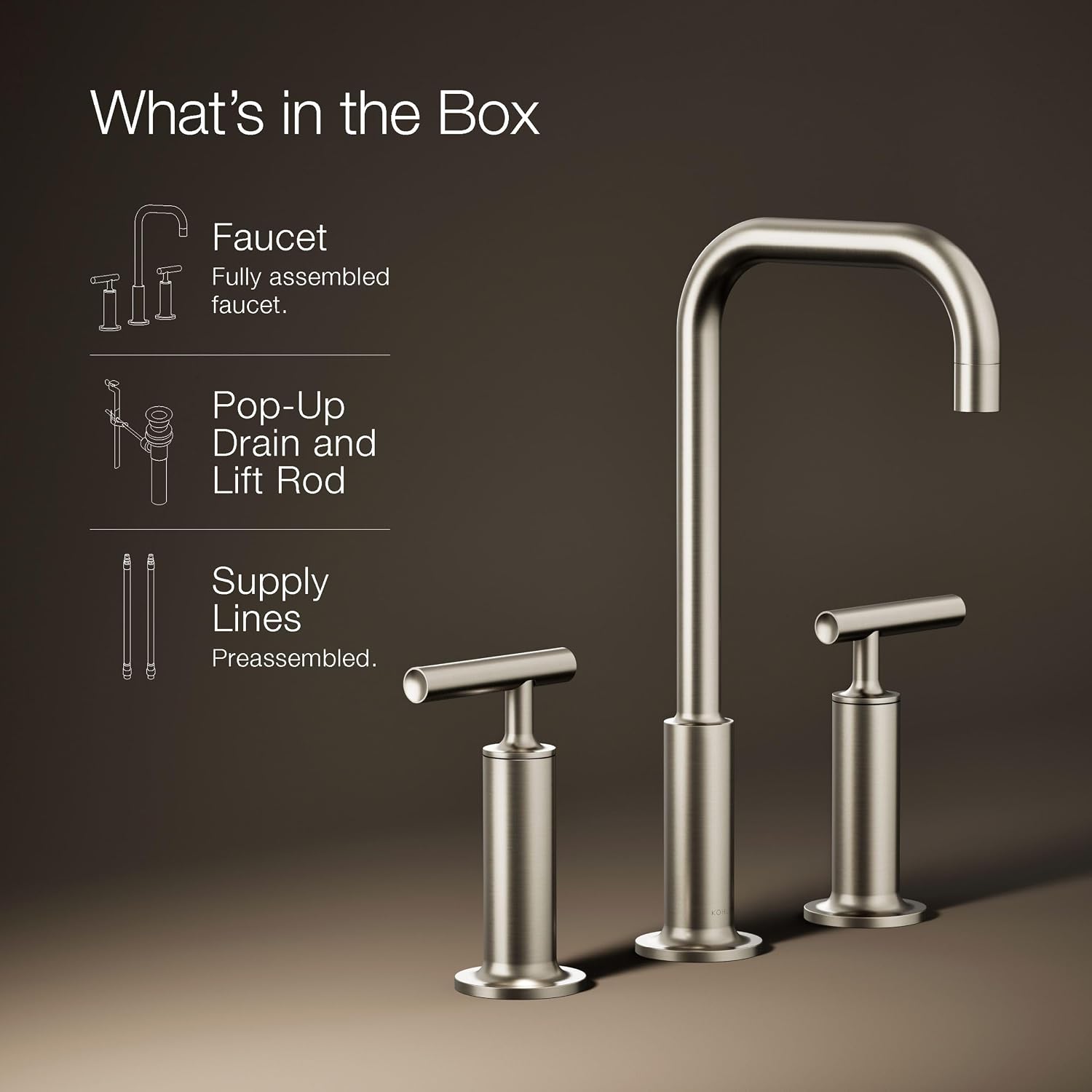 KOHLER K-14408-4-BN Purist® Widespread Bathroom Sink Faucet, 3-Hole, Widespread High Lever Handles and High Gooseneck Spout, 1.2 GPM, Vibrant Brushed Nickel
