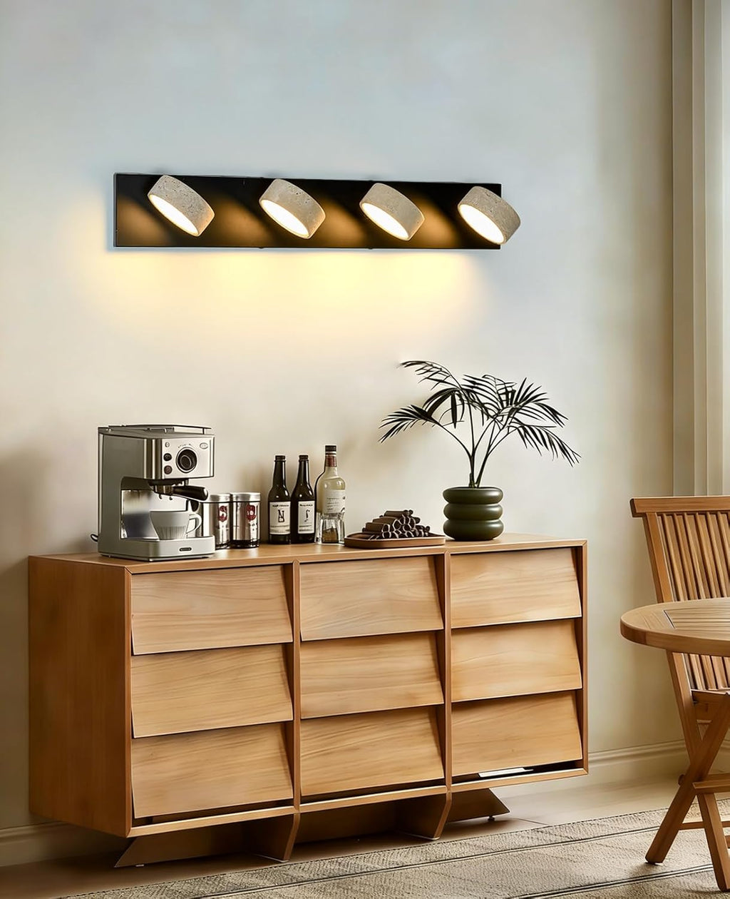 Travertine Vanity Light, 19.7 Inch Nordic Style Farmhouse Vanity Lights with 360° Rotatable Natural Stone Lampshade and Black Metal Base Wabi Sabi Vanity Lights Fixture for Bathroom (4 Lights)