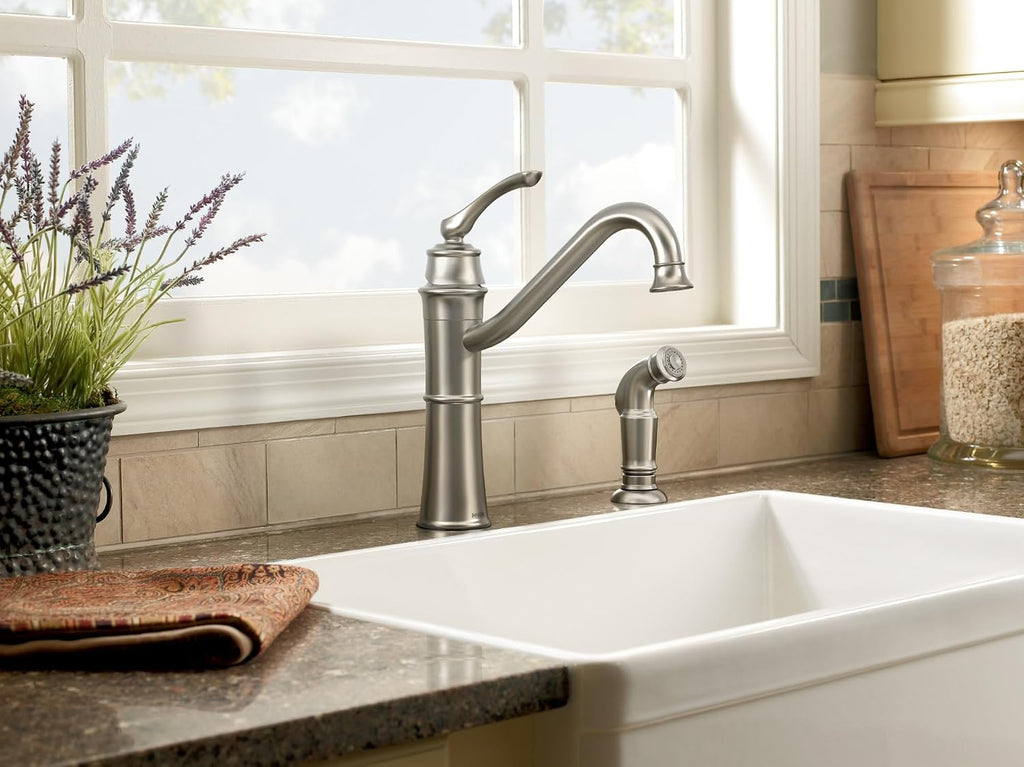 Moen Wetherly Mediterranean Bronze High-Arc Kitchen Faucet with Side Spray, 87999BRB