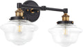 Linea di Liara Lavagna Farmhouse Matte Black Bathroom Light Fixtures Over Mirror Black and Gold 2-Light Bathroom Vanity Light Fixture Clear Glass Shades Modern Vanity Lights, Bulbs Included UL Listed
