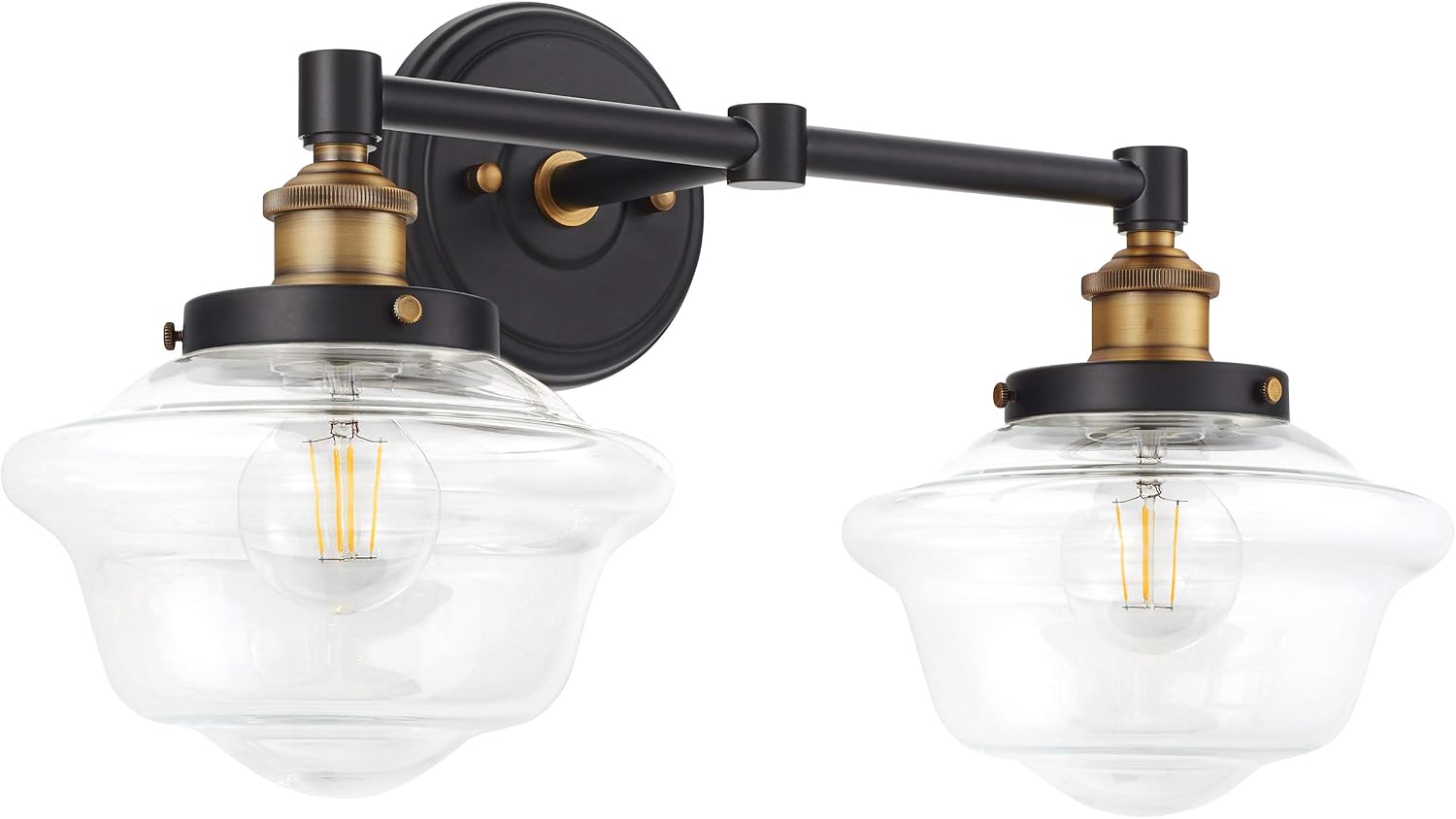 Linea di Liara Lavagna Farmhouse Matte Black Bathroom Light Fixtures Over Mirror Black and Gold 2-Light Bathroom Vanity Light Fixture Clear Glass Shades Modern Vanity Lights, Bulbs Included UL Listed