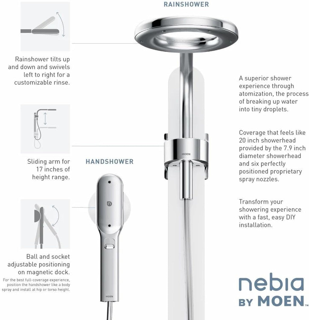 Moen N207C0CH Spa Shower including Rainshower, Handshower and Magnetic Dock, Chrome/White