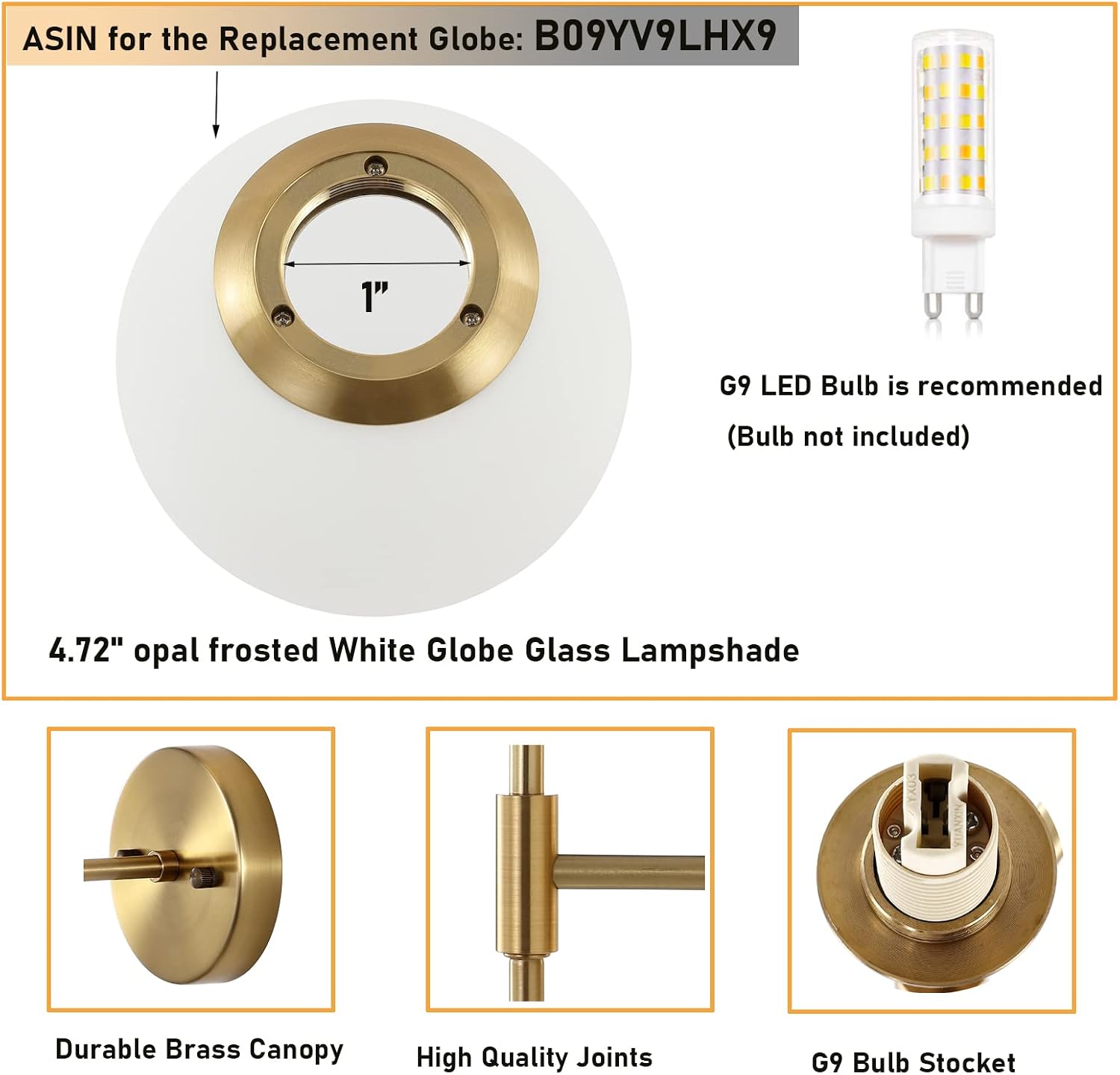 BYOLIIMA Gold Wall Sconce Set of 2 with White Globe Glass Shades Modern Mid Century Bathroom Vanity Wall Light Fixtures Industrial Brushed Brass Wall Lamp for Bedroom Mirror Living Room Restaurant