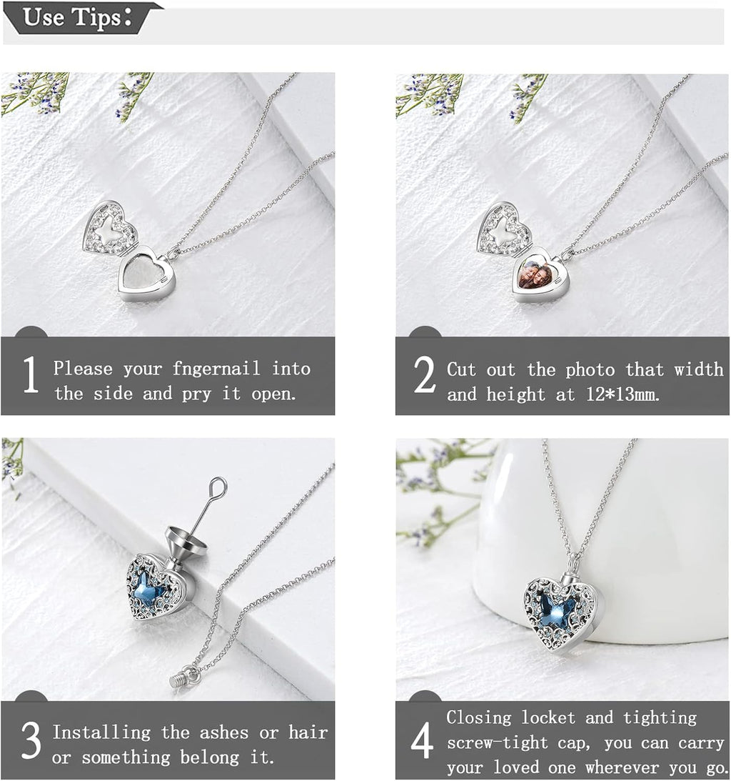 Dorunmo Personalized Heart Urn Locket Necklace for Ashes and Pictures 925 Sterling Silver Customized Locket Memorial Keepsake Cremation Jewelry for Ashes for Women Men Keep Someone Near to You