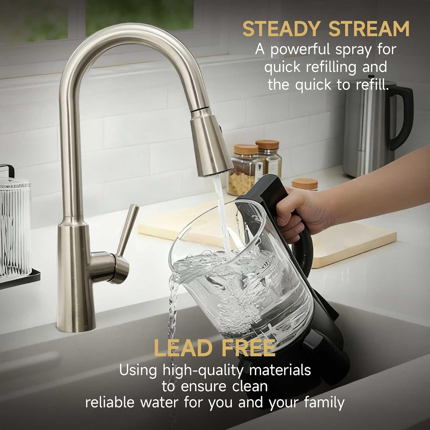 Lava Odoro Brushed Nickel Kitchen Faucet with Pull Down Sprayer, Modern Kitchen Sink Faucet with Magnetic Docking Spray 2-Function, Single Handle Faucet for Kitchen Sink 1 Hole and 3 Hole, KF241-BN