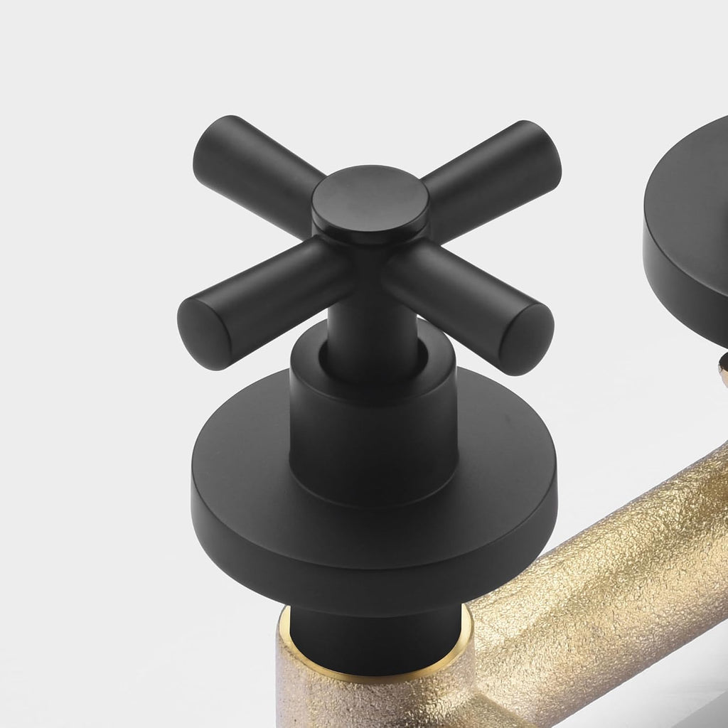 SUMERAIN Wall Mount Tub Filler Matte Black Bathtub Faucet High Flow Two Cross Handles with Rough in Valve, Extra Long Spout