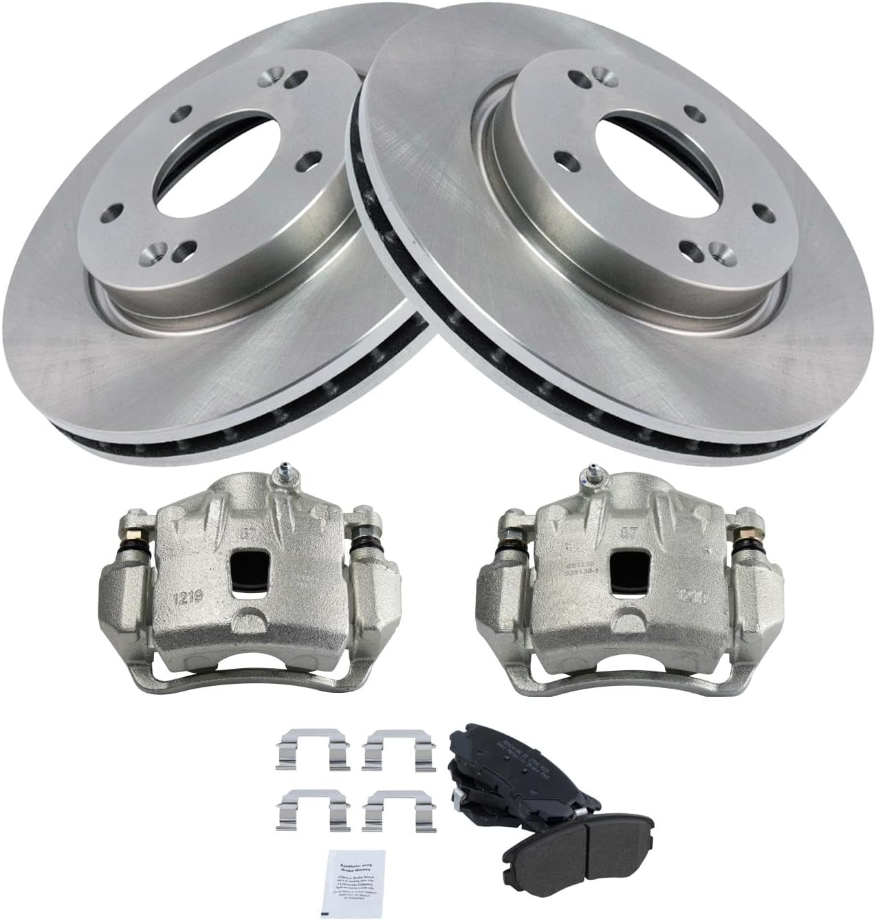 TRQ Front Brake Pad and Rotor Set Semi Metallic Rotors Calipers Compatible with 2007-2010 Hyundai Elantra