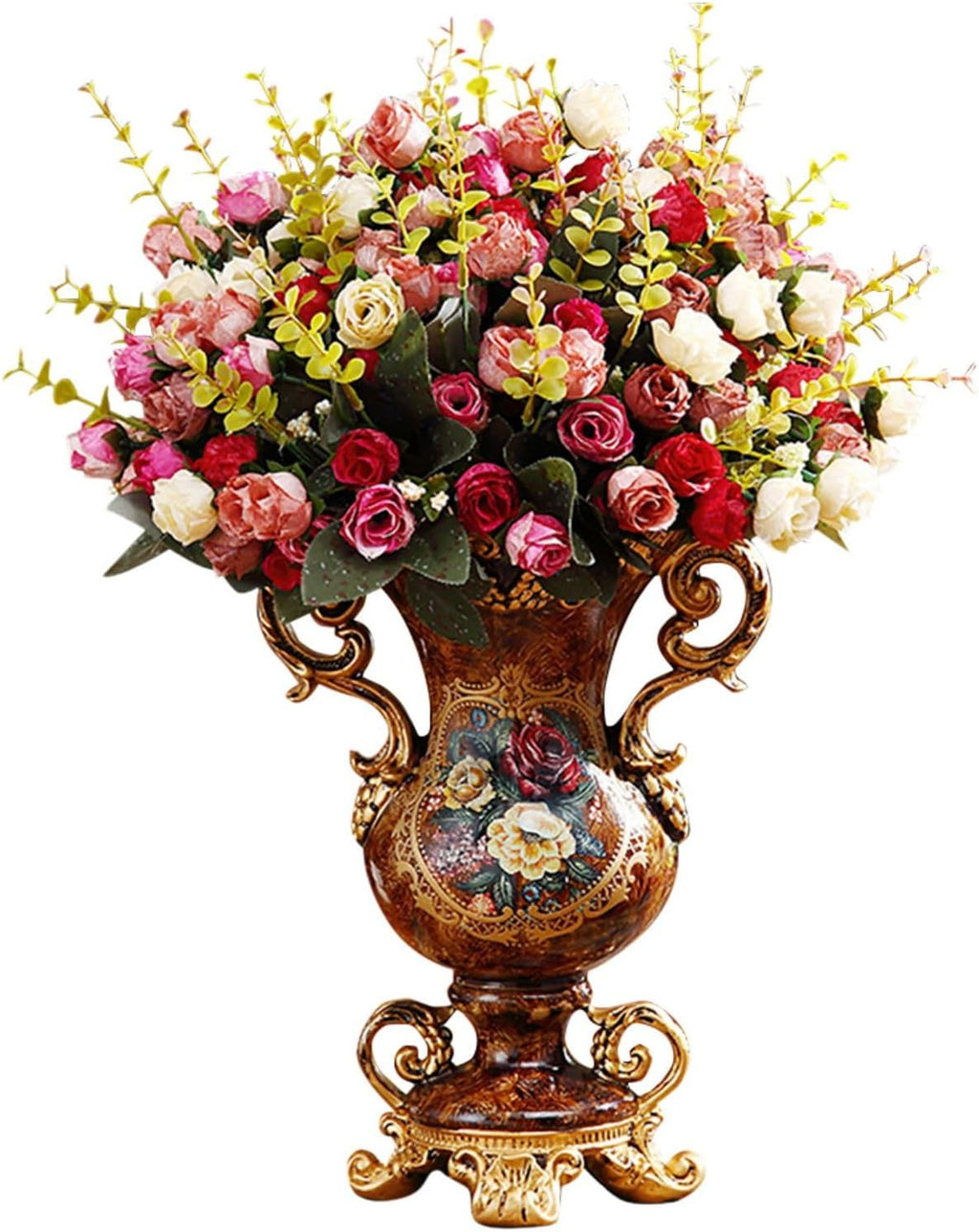 Artificial Vintage Flower Arrangement Vase Set European Golden Resin Vase Fake Flower Decor Wedding Party